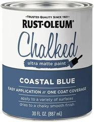 Rust-Oleum Coastal Blue Chalked All-in-One Ultra Matte Paint | One Coat Coverage | No Primer, Sanding, Or Topcoat Needed | Easy Clean Up | Made in USA | 30 OZ