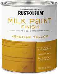 Rust-Oleum Venetian Yellow Milk Paint Finish | Decor and Furniture Applications | Matte Finish Brushed Effect | Minimal Prep Needed | No Primers Required | Easy Clean Up | Quart