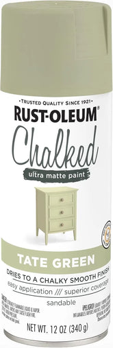 Rust-Oleum Tate Green Chalked All-in-One Ultra Matte Spray Paint | One Coat Coverage | No Primer, Sanding, Or Topcoat Needed | Easy Spray Application | Made in USA | 12 OZ