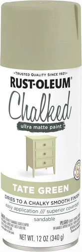 Rust-Oleum Tate Green Chalked All-in-One Ultra Matte Spray Paint | One Coat Coverage | No Primer, Sanding, Or Topcoat Needed | Easy Spray Application | Made in USA | 12 OZ