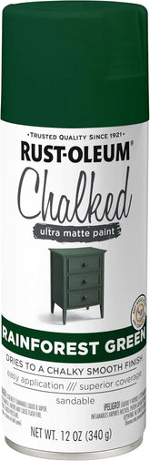 Rust-Oleum Rainforest Green Chalked All-in-One Ultra Matte Spray Paint | One Coat Coverage | No Primer, Sanding, Or Topcoat Needed | Easy Spray Application | Made in USA | 12 OZ
