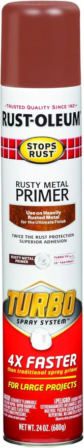 Rust-Oleum 353346 Stops Rust Turbo Spray System Rusty Metal Primer Spray, 24 oz, Flat Brown