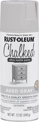Rust-Oleum Aged Gray Chalked All-in-One Ultra Matte Spray Paint | One Coat Coverage | No Primer, Sanding, Or Topcoat Needed | Easy Spray Application | Made in USA | 12 OZ
