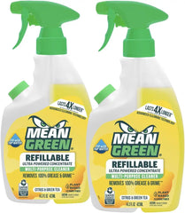 Mean Green Refillable Ultra Powered Multi-Purpose Cleaner Concentrate, Citrus & Green Tea, 14.3 fl oz (2-Pack) – Plant & Mineral Based, Cuts Through Grease & Grime, Refillable Bottle Makes 4X Refills