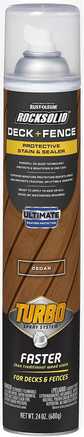 RockSolid Deck+Fence Protective Stain & Sealer with Turbo Spray System | Oil‑Base One‑Coat Protection | Superior Moisture Resistance | UV Resistant | Cedar | 23 oz Aerosol