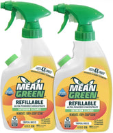 Mean Green Refillable Ultra Powered Bathroom Cleaner Concentrate, Tropical Breeze, 14.3 fl oz (2-Pack) – Plant & Mineral Based, Removes 100% of Soap Scum, Refillable Bottle Makes 4X Refills