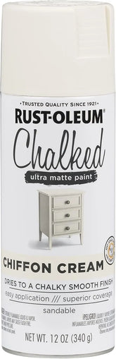 Rust-Oleum Chiffon Cream Chalked All-in-One Ultra Matte Spray Paint | One Coat Coverage | No Primer, Sanding, Or Topcoat Needed | Easy Spray Application | Made in USA | 12 OZ
