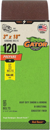 Gator 3" x 18" Red Resin Aluminum Oxide Sanding Belts, 120 Grit, 5 Pack