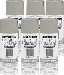 Rust-Oleum Country Gray Chalked All-in-One Ultra Matte Spray Paint | One Coat Coverage | No Primer, Sanding, Or Topcoat Needed | Easy Spray Application | Made in USA | 12 OZ | 6 Pack