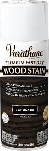 Varathane Premium Fast Dry Wood Stain Spray | 1 Hour Dry Time | 1 Coat Color | Interior Wood Stain | Furniture, Cabinets, Doors, Trim | 10.25 oz | Jet Black