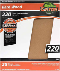 Gator 9" x 11" Bare Wood Sanding Sheets, 220 Grit, 25 Pack