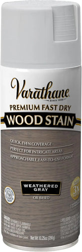 Varathane Premium Fast Dry Wood Stain Spray | 1 Hour Dry Time | 1 Coat Color | Interior Wood Stain | Furniture, Cabinets, Doors, Trim | 10.25 oz | Weathered Gray