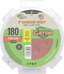 Gator 5" Random Orbit Hook & Loop Red Resin Aluminum Oxide Sanding Discs, 8-Hole, 180 Grit, 50 Pack