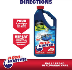 Roto-Rooter Dual Action Septic Treatment, Natural Enzymes Help Prevent Septic Buildup and Remove Odor, Safe for Septic Systems, Toilets, Pipes, Drains and Sinks, Professional Strength, 64 oz Bottle