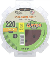 Gator 5" Random Orbit Hook & Loop Red Resin Aluminum Oxide Sanding Discs, 8-Hole, 220 Grit, 50 Pack