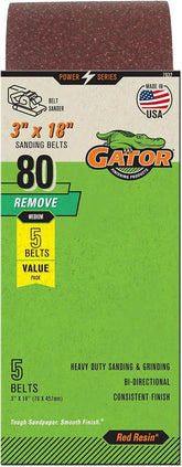 Gator 3" x 18" Red Resin Aluminum Oxide Sanding Belts, 80 Grit, 5 Pack