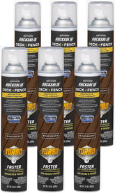 RockSolid Deck+Fence Protective Stain & Sealer with Turbo Spray System | Oil‑Base One‑Coat Protection | Superior Moisture Resistance | UV Resistant | Black Walnut | 23 oz Aerosol | 6 Pack