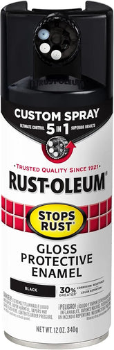 Rust-Oleum 376884 Stops Rust Custom Spray 5-in-1 Spray Paint, 12 oz, Gloss Black, (Pack of 1)