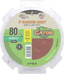 Gator 5" Random Orbit Hook & Loop Red Resin Aluminum Oxide Sanding Discs, 8-Hole, 80 Grit, 50 Pack