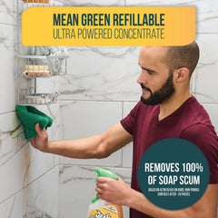 Mean Green Refillable Ultra Powered Bathroom Cleaner Concentrate, Tropical Breeze, 14.3 fl oz – Plant & Mineral Based, Removes 100% of Soap Scum, Refillable Bottle Makes 4X Refills