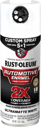 Rust-Oleum 2X Automotive Enamel Custom Spray 5-in-1 Spray Paint, 12 oz, Ultra Matte White