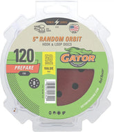 Gator 5" Random Orbit Hook & Loop Red Resin Aluminum Oxide Sanding Discs, 8-Hole, 120 Grit, 50 Pack