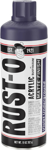 Rust-Oleum Rust-O Acrylic Spray Paint | Street Artist Spray Paint for Murals | Weather Resistant for Concrete, Wood, Brick and Other Surfaces | 11 Ounce | Matte Violet Underground