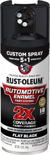 Rust-Oleum 2X Automotive Enamel Custom Spray 5-in-1 Spray Paint, 12 oz, Flat Black