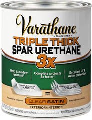 Varathane Triple Thick Spar Urethane | 3X Thicker One‑Coat Coverage | Exterior Wood Protection | UV Inhibitors for Reduced Fading | Satin | Quart