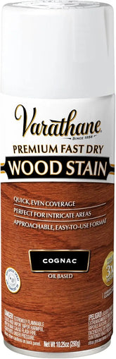 Varathane Premium Fast Dry Wood Stain Spray | 1 Hour Dry Time | 1 Coat Color | Interior Wood Stain | Furniture, Cabinets, Doors, Trim | 10.25 oz | Cognac