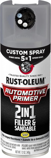 Rust-Oleum Automotive 2-in-1 Filler & Sandable Primer Custom Spray 5-in-1, 12 oz, Gray