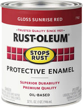 Rust-Oleum 7762502 Stops Rust Brush On Paint, Quart, Gloss Sunrise Red, (Pack of 1)