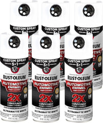 Rust-Oleum 2X Automotive Enamel Custom Spray 5-in-1 Spray Paint, 12 oz, Ultra Matte White, 6 Pack