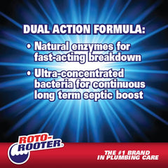 Roto-Rooter Dual Action Septic Treatment, Natural Enzymes Help Prevent Septic Buildup and Remove Odor, Safe for Septic Systems, Toilets, Pipes, Drains and Sinks, Professional Strength, 64 oz Bottle
