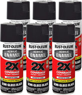 Rust-Oleum 271915-6PK Acrylic Enamel 2X Spray Paint, 12 oz, Semi Gloss Black, (Pack of 6)