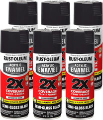 Rust-Oleum 271915-6PK Acrylic Enamel 2X Spray Paint, 12 oz, Semi Gloss Black, (Pack of 6)