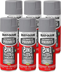 Rust-Oleum 260510-6PK Automotive 2-in-1 Filler & Sandable Primer Spray, 12 oz, Gray, 6 Pack