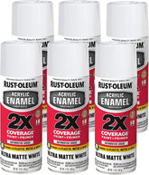 Rust-Oleum 372700-6PK Acrylic Enamel 2X Spray Paint, 12 oz, Ultra Matte White, 6 Pack