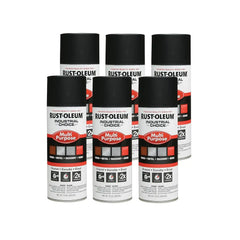 Rust-Oleum 1678830-6PK Industrial Choice 1600 System Multi-Purpose Spray Paint, 12 oz, Semi-Flat Black, 6 Pack