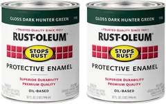 Rust-Oleum 7733502-2PK Stops Rust Brush On Paint, Quart, Gloss Dark Hunter Green, 2 Pack