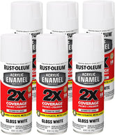Rust-Oleum 271919-6PK Acrylic Enamel 2X Spray Paint, 12 oz, Gloss White, (Pack of 6)