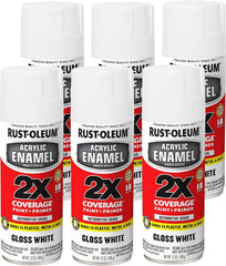 Rust-Oleum 271919-6PK Acrylic Enamel 2X Spray Paint, 12 oz, Gloss White, (Pack of 6)