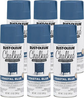 Rust-Oleum Coastal Blue Chalked All-in-One Ultra Matte Spray Paint | One Coat Coverage | No Primer, Sanding, Or Topcoat Needed | Easy Spray Application | Made in USA | 12 OZ | 6 Pack