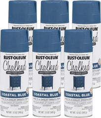 Rust-Oleum Coastal Blue Chalked All-in-One Ultra Matte Spray Paint | One Coat Coverage | No Primer, Sanding, Or Topcoat Needed | Easy Spray Application | Made in USA | 12 OZ | 6 Pack