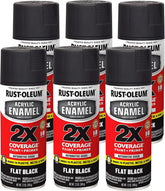 Rust-Oleum 271918-6PK Acrylic Enamel 2X Spray Paint, 12 oz, Flat Black, (Pack of 6)