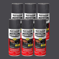 Rust-Oleum 344713-6PK Automotive 2-In-1 Rust Reform & Seal Spray, 12 oz, Flat Black, (Pack of 6)