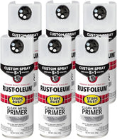 Rust-Oleum 384758-6PK Stops Rust Custom Spray 5-in-1 Clean Metal Primer Spray, 12 oz, Flat White, 6 Pack