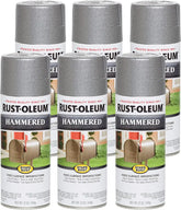 Rust-Oleum 7213830-6PK Stops Rust Hammered Spray Paint, 12 oz, Silver, 6 Pack