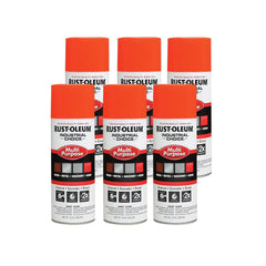 Rust-Oleum 1654830-6PK Industrial Choice 1600 System Multi-Purpose Spray Paint, 12 oz, Fluorescent Orange, 6 Pack