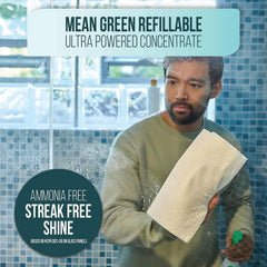 Mean Green Refillable Ultra Powered Glass Cleaner Concentrate, Fresh Scent, 14.3 fl oz (2-Pack) – Plant & Mineral Based, Streak-Free Shine, Refillable Bottle Makes 4X Refills